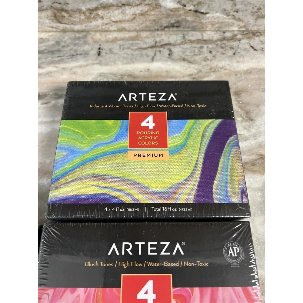 ARTEZA Iridescent Acrylic‎ Paint, Lot of 4 Boxes 4 fl oz Bottles Per Package